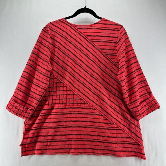 Habitat Top Womens Sz S Striped Patchwork Tunic 3/4 Sleeve Rayon Blend Red - Picture 2 of 11